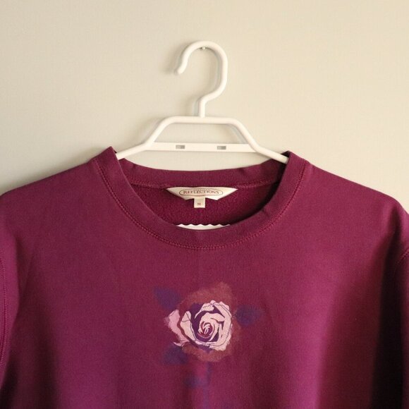 Vntg Northern Reflections Women's Medium Purple Rose Long Sleeve Crew Sweater - Picture 3 of 10